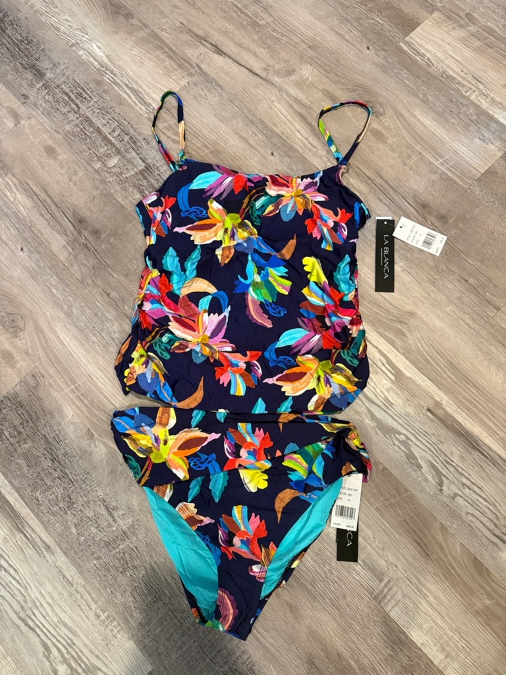 La Blanca Kids Navy Floral Tankini with Bright Multicolor Print